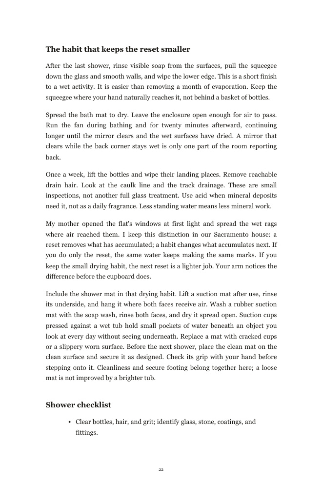 Sample page: the shower habit and checklist